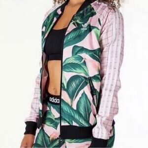 adidas Pink and Green Leaf Print Jacket